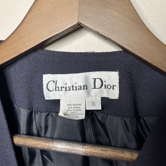 VTG Christian Dior Double-Breasted Blazer Navy Blue Wool Rayon 80s 90s Size 6 - Picture 3 of 10